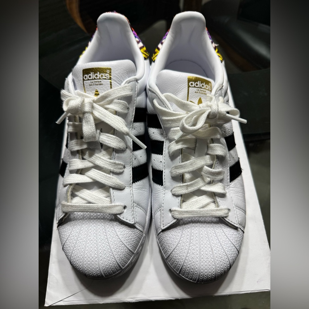 adidas Superstar W White Core Black Gold 'Embroidery' Women’s Size 8.5